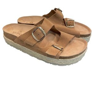 Yokono Platform Suede Tan/Camel/Sand Espadrille Buckle Sandal Size 9.5 NWOB